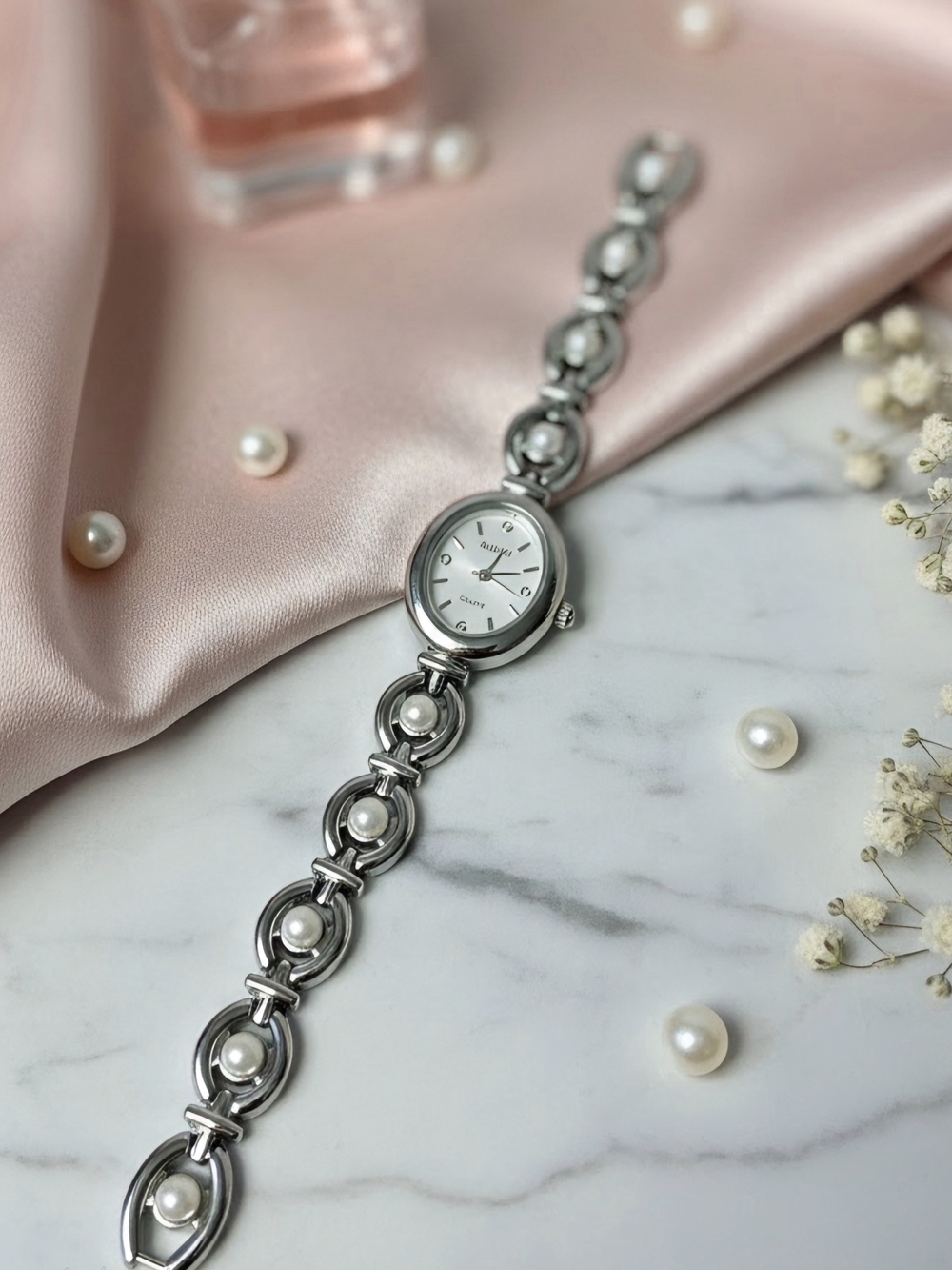 Silver Pearl Accent Women's Bracelet Watch